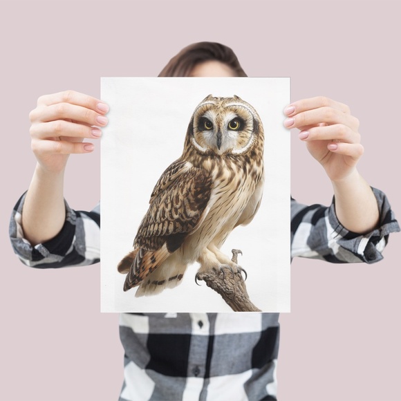 Watercolor Short-Eared Owl Portrait Wall Art Print, Unframed - Graceful Woodland - Picture 4 of 6